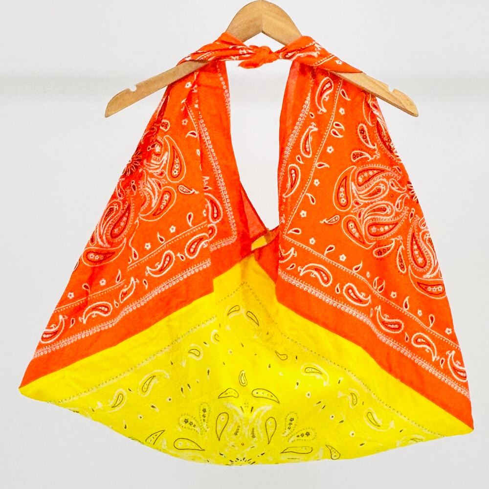 Upcycled Funky Orange Yellow Paisley Bandana Large Tote Bag